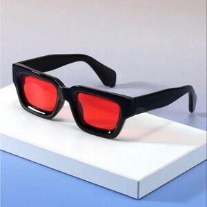 Trendy Black Sunglasses with Red Lenses